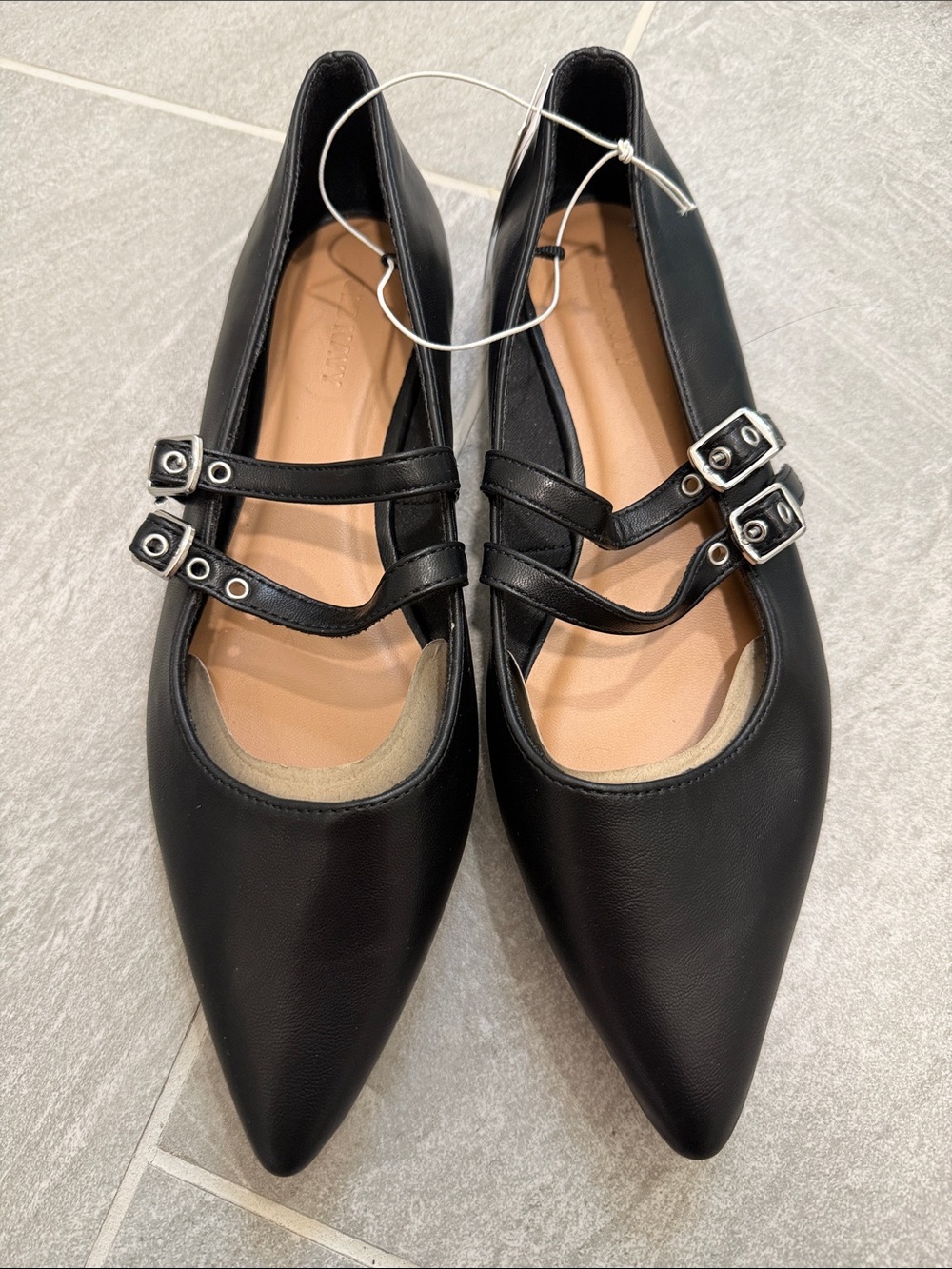 Old Navy Black Double-Strap Pointed Ballet Flats 7.5